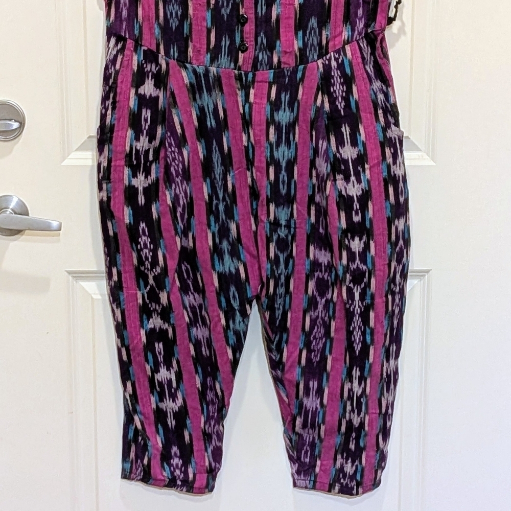 NWOT Beckwoman L 100% Guatemalan Cotton Pink and Turquoise Overalls - Picture 3 of 9